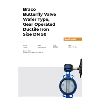 BUTTERFLY VALVE WAFER TYPE GEAR DUCTILE IRON 2 BRACO