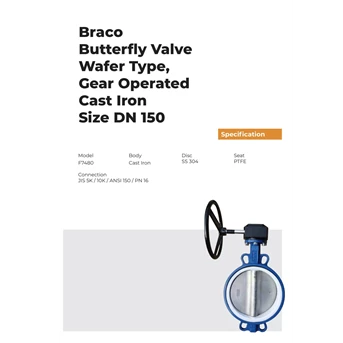 butterfly valve wafer type gear opt ptfe dn150 braco