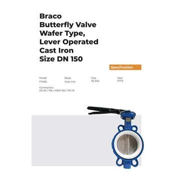 BUTTERFLY VALVE WAFER TYPE LEVER OPT PTFE DN150 BRACO