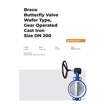 butterfly valve wafer type gear opt ptfe dn200 braco