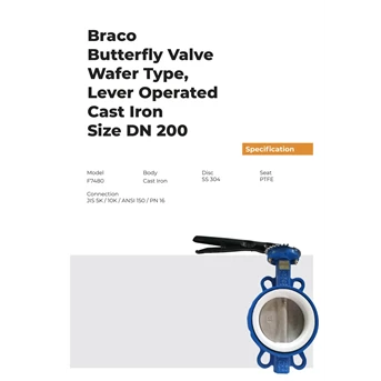 butterfly valve wafer type lever opt ptfe dn200 braco