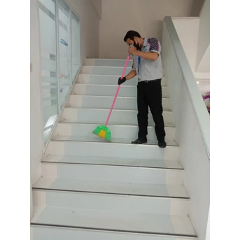 cleaning service progress sweeping tangga darurat jalur evakuasi lobby