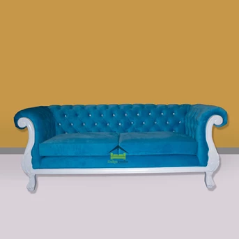 Sofa Ruang Tamu Desain Cantik Warna Biru Kerajinan Kayu