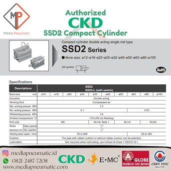 Compact Pneumatic Cylinder SSD2 Series CKD MP