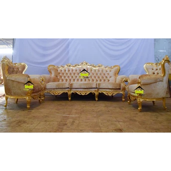 sofa ruang tamu mewah elegant desain klasik warna gold kerajinan kayu-1