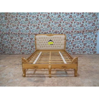 tempat tidur klasik modern warna gold cantik silova kerajinan kayu-1