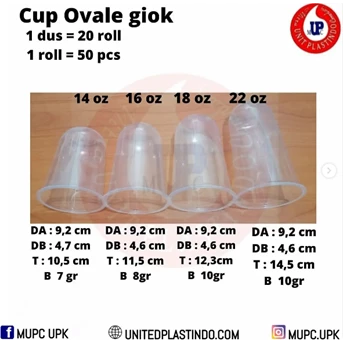cup ovale giok / gelas plastik oval tebal