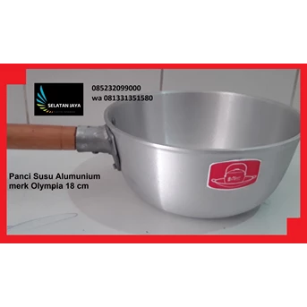 alat masak panci susu alumunium gagang kayu merk olympia