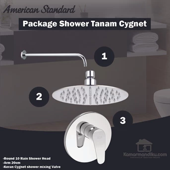 Paket American Standard shower head round 10 Kran cygnet + arm 20cm