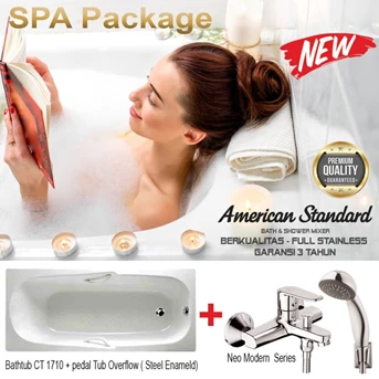 American Standard Paket Spa bathtub 170 cm dan keran neo panas dingin