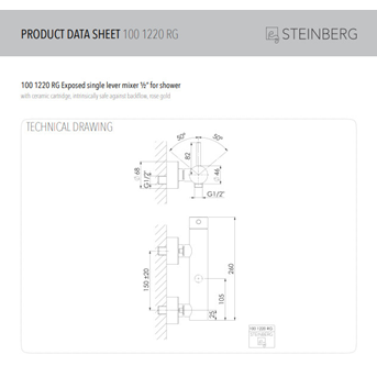 steinberg 100 1220 rg exposed single lever mixer ½″ for shower-2