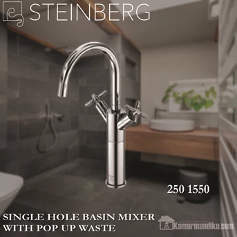 STEINBERG 250 1550 SINGLE HOLE BASIN MIXER WITH POP UP WASTE