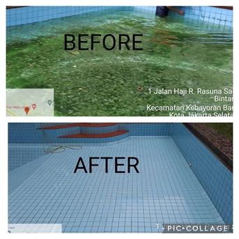 Cleaning service bersihkan kolam renang area satu di Kedubes Turkey