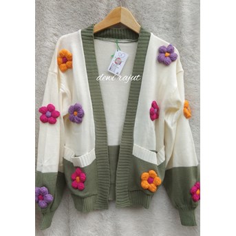 atasan wanita cardigan rajut saku motif bunga gembul-2