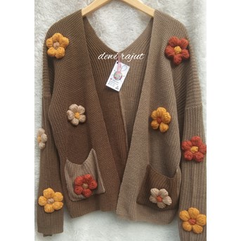 atasan wanita cardigan rajut candy motif bunga gembul-1