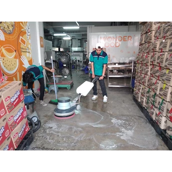 general cleaning polisher lantai gudang barang di wonderfood indonesia