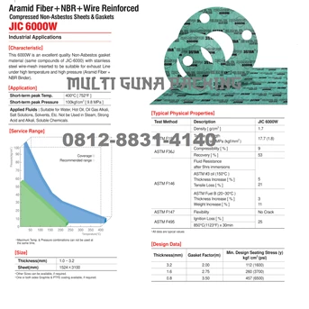 jic 6000w jic 6000w aramid fiber + nbr + wired gasket sheet non asbest