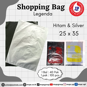 Plastik shopping bag legenda hitam dan silver 25 x 35 packaging