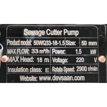 sewage cutter pump 50wq33-18-1.5 pompa celup - 2 inci - 2 hp 220v-1