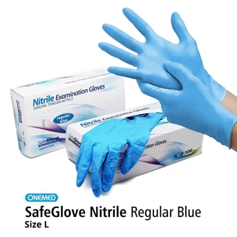 Sarung Tangan Karet Safe Glove Nitril Powder Free Size M Biru