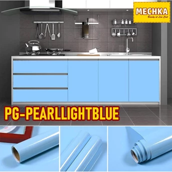 PG-PEARLLIGHTBLUE PVC Sheet Polos Glossy Pelapis Furnitur, Meja dll