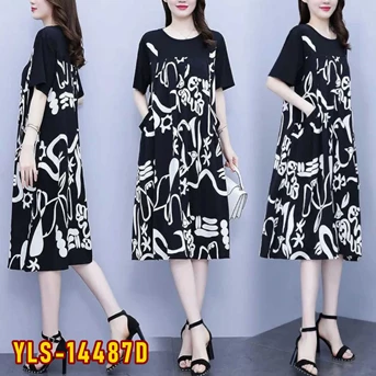 yls-14487d dress wanita / pakaian / terusan / gaun perempuan / cewek-2