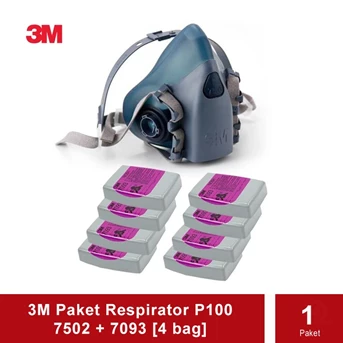 3M Paket Particulate Filter 7093 [4 Bag] - P100 with Mask 7502 (1X)