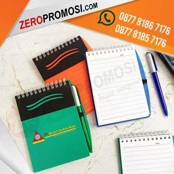 memo promosi buku catatan kecil + pulpen plastik cetak logo-2