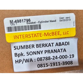 MCBEE INTERSTATE M-4981796 3967059 4397228GASKET CYLINDER HEAD