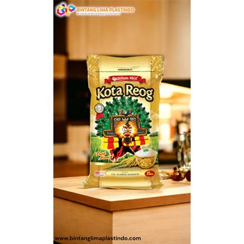 PACKAGING KEMASAN PLASTIK FULL COLOR PRINTING UNTUK BERAS 5KG