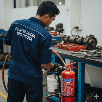 Refil APAR /isi ulang tabung pemadam api on site Wringinanom Mojorejo
