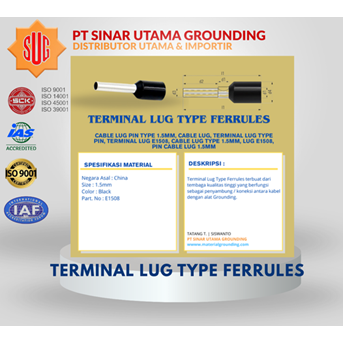 Terminal Lug Type Ferrules E1508 / Cable Lug Ferrules Type 1.5mm