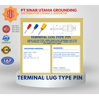 Terminal Lug Type Pin PTV1.25-10 / Cable Lug Pin Type 1.5mm