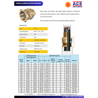 brass cable gland aa2 32s non armour ace / kabel gland 32s non armour-2
