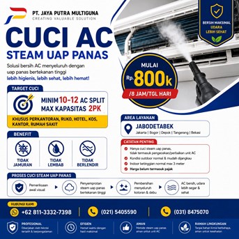 Cuci AC Split Steam Uap Panas Kantor Hotel Ruko sekolah pabrik