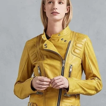 Premium Jaket wanita kulit elegant yellow