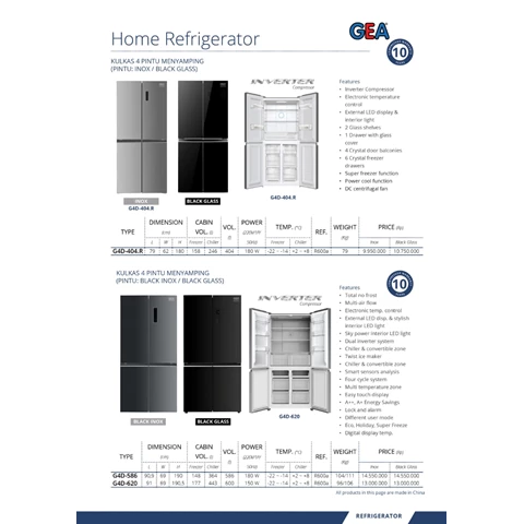 home refrigerator 4 pintu menyamping