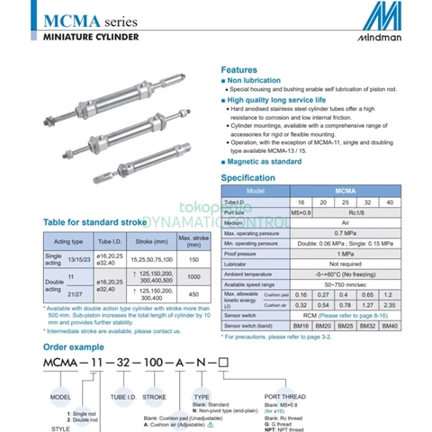 Air Cylinder MINDMAN MCMA-11-40-275 MINDMAN Pneumatic Cylinder