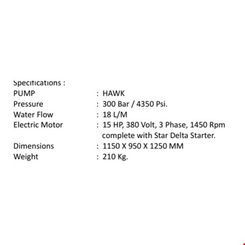 Pompa High Pressure 300 Bar Hawk Electric Motor