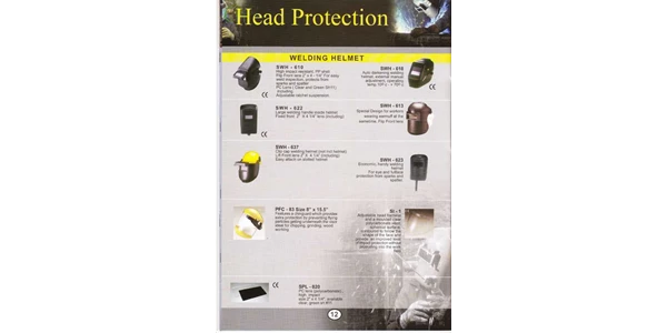 head protection : welding helmet ( swh - 610, swh - 618, swh - 622, swh - 613, swh - 637, swh - 623, pfc - 83 size 8 x 15.5, si - 1, spl - 020
