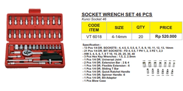 socket wrench set 46 pcs - vt 6018
