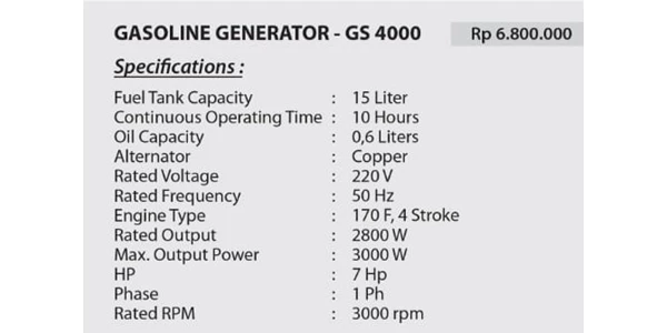 izumi gasoline generator - gs 4000
