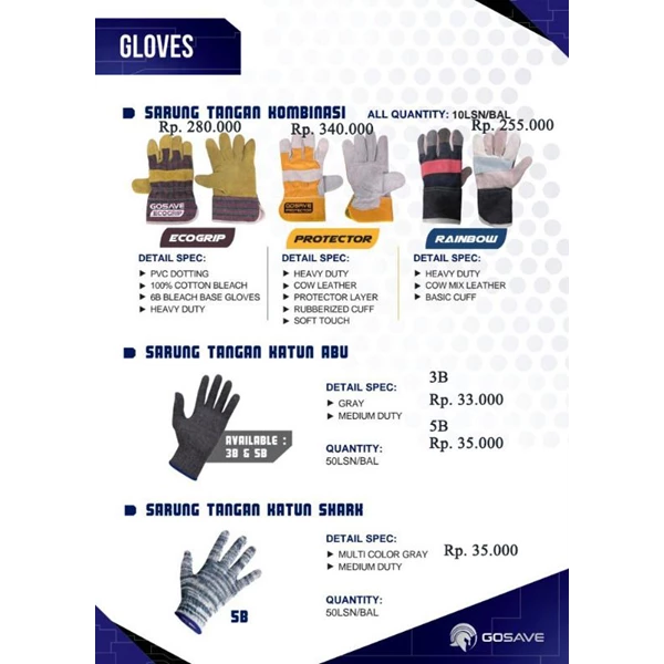 Sarung tangan kombinasi tiga tipe GO-SAVE