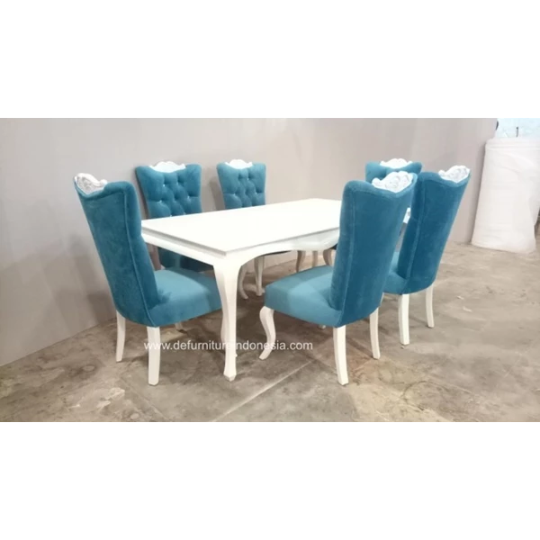 Set Kursi Meja Makan Putih Biru Locko Kerajinan Kayu