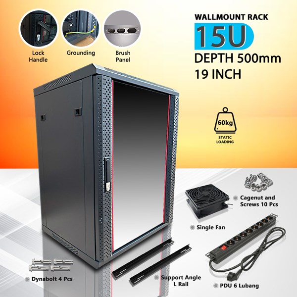 Jual Wallmount rack 15u single door depth 500mm oleh PT. Trikomindo ...
