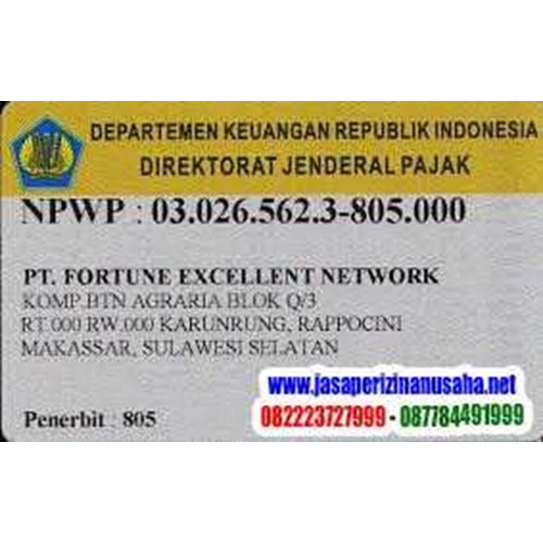 Jasa Pengurusan NPWP Bekasi Murah 250Ribu Hub.087784497999 DKI Jakarta -  JASA PERIZINAN USAHA | Indonetwork